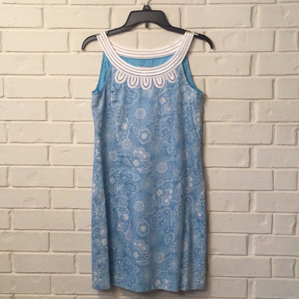 LOFT Chic Blue Dress with White Accents Size 0